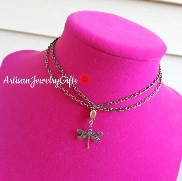 Download Handmade Artisanjewelrygifts Jewelry Layered Antique Brass Dragonfly Choker Necklace Poshmark